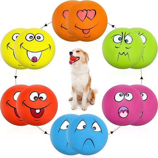 Hungdao 12 Pcs Squeaky Dog Toys Latex Rubber Squeaky Ball Smile Face Emoticon Dog Toys Chewing Interactive Ball Bulk Puppy Lovers Gift for Small Medium Pets Doggie Training(Lively Style)