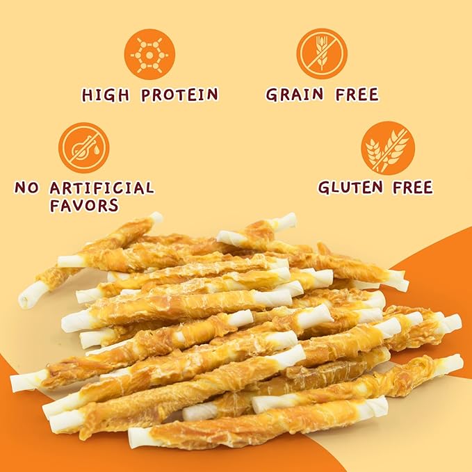 Jungle Calling Dog Treats, Chicken Wrapped Rawhide Sticks Dog Chews, Rawhide Chewy Training Snacks for Small, Medium & Large Dogs, 2 lbs (3 Packs)