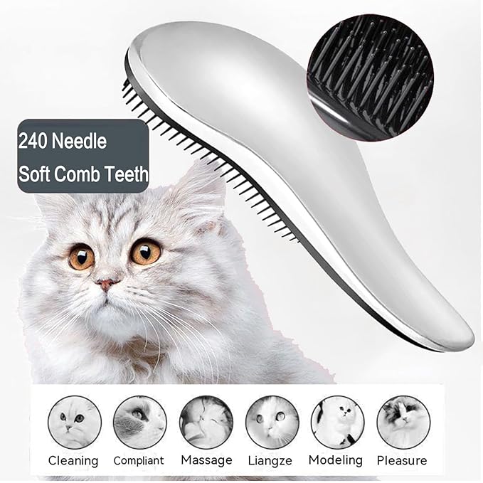 YOFANG Dog & Cat Comb – Pet Detangling Comb for Removes Tangles, Knots, and Matted Fur – Grooming Tool With Stainless Steel Teeth and Rubber Bath Brush for Long Short and Curly Haired Pet