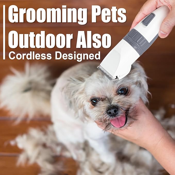 Dog Grooming Clippers, Low Noise, Electric Quiet, Adjustable Clipper Comb, Rechargeable Cordless Dog Hair Clippers for Dogs Cats Pets (White)