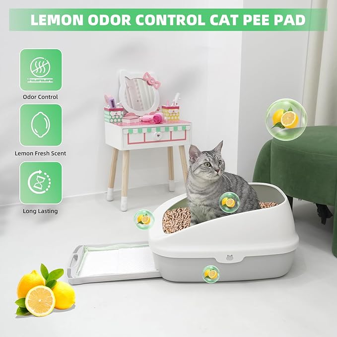 IMMCUTE Cat Pads 16.9"" X 11.4"", Lemon Scent, 30 Ct, Pee Pads for Cats, Thickened Super Absorbent Pee Pads, Odor Control, Cat Pads for Litter Box System, Cat Pad Refills, Cat Litter Pads, Green