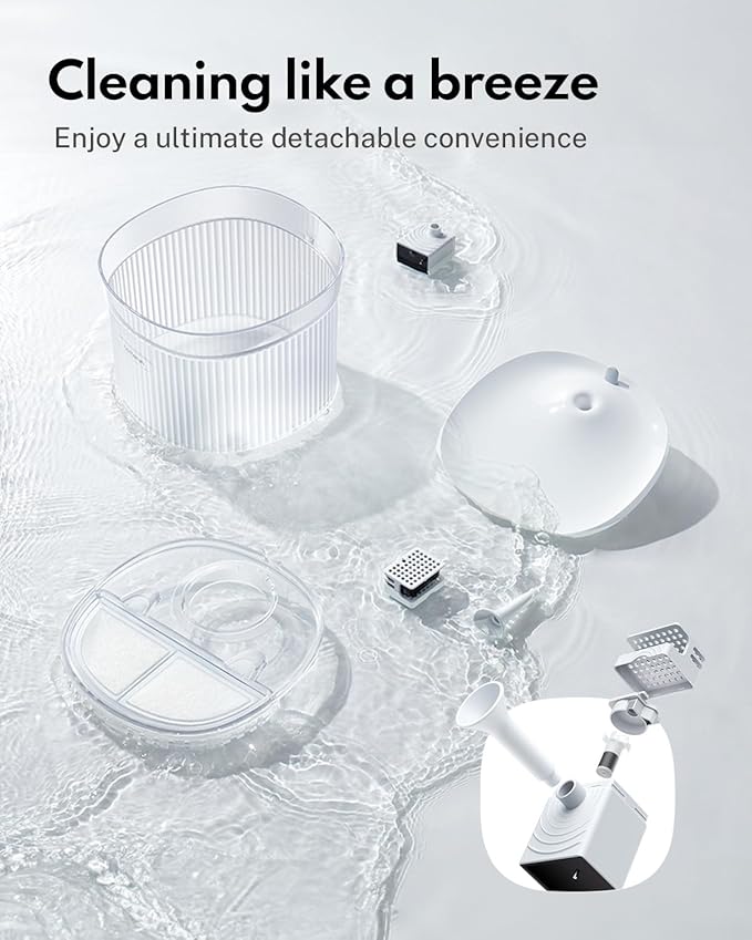 HomeRunPet Cat Water Fountain, Cordless Pet Fountain 30-Days Battery Operated, 2L/68oz Water Fountains for Cats Indoor, Cat Fountain with Quiet Wireless Pump & Easy-Clean Detachable