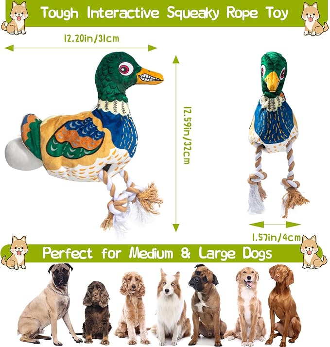 Squeaky Egg Duck Dog Toy with Crinkle Wings & Rope Legs - Interactive Plush Pull Game for Small to Medium Dogs, Gentle Chew Safe Design