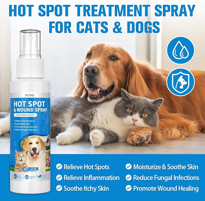 Hot Spot Treatment for Dogs Cats, 4.06Fl Oz, Anti Itch Spray for Dogs, Relive Scratching, Rashes, Sores, Itchy Skin, Gentle & Safe for Pets, 120ml