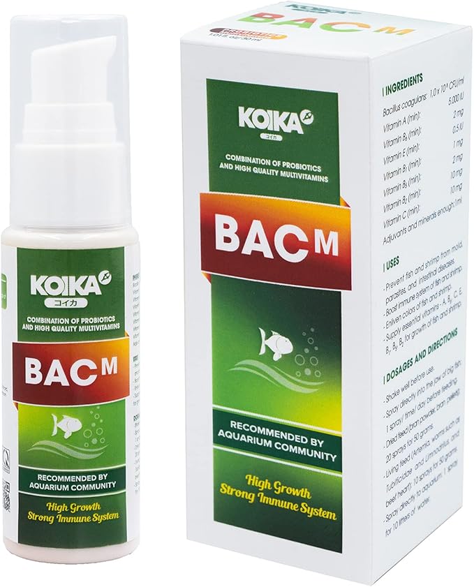 KOIKA BACM Natural Color Enhancement for Fish, Combination of Probiotic & Multi-Vitamins for Aquarium A, B6, B2, Pleasant Smells (BACM, 30ml)