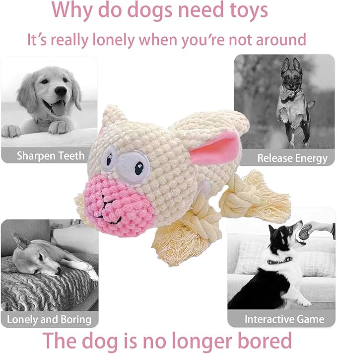 AIMETING Dog Toys, Durable Dog Chew Toys, Dog Squeak Toy with Fun Crinkle Paper, Plush Toys Suitable for Small, Medium, Large Dogs (Sheep)