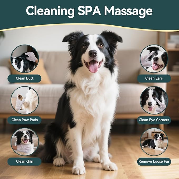 WLP Pet Glove Wipes for Dogs & Cats, Cleaning Deodorizing Hypoallergenic Hydrating Grooming Wipes, Individually Wrapped, Enriched with Aloe & Jojoba Oil for Daily Care, Traveling (12 PCS)