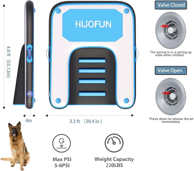 Inflatable Dog Water Ramp with Non-Slip Steps & D-Rings–220 lbs Capacity,55"x39.4"x4", Portable Floating Ladder for Pool, Boat, Lake – Blue