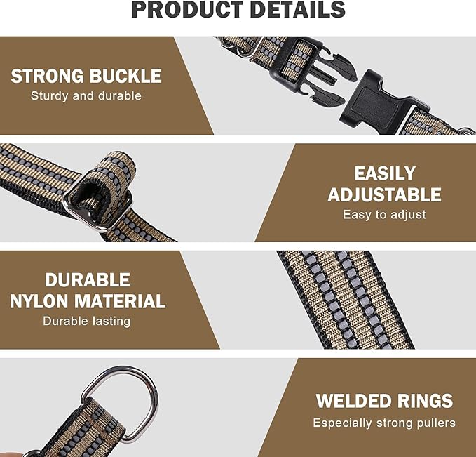 Hikiko Martingale Dog Collars Reflective Nylon Dog Collar with Quick Release Buckle Adjustable Training No Slip Dog Collar (Large, Brown)