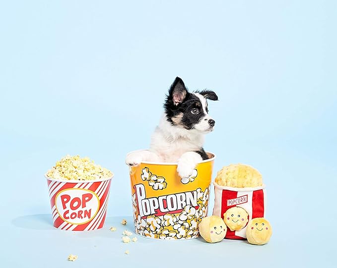 ZippyPaws Burrow- Interactive Dog & Puppy Toys for Boredom, Stimulating Pet Products to Keep Them Busy, Hide & Seek Plush Puzzles, Squeaky Toy for Enrichment, for Small & Medium Dogs- Popcorn Bucket
