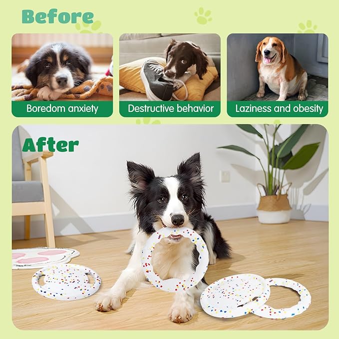 Nobleza Indestructible Fly Disc Ring Toy Set for Dog Pet, 2025 New Poncorn E-TPU Durable Puppy Fetch Outdoor Interactive Toy for Large Medium Small Aggressive Chewers, 4 PCS