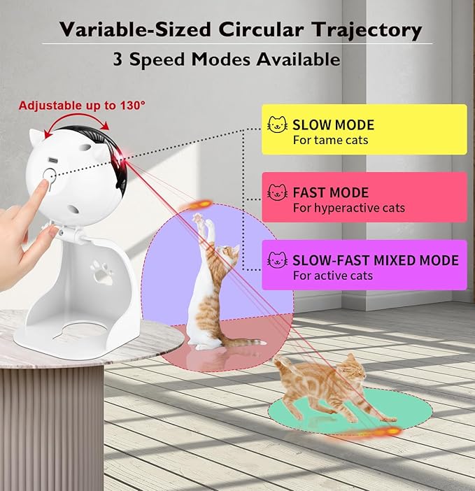 Goopow Interactive Laser Pointer Cat Toys for Indoor Cats,Cat Laser Toy Automatic for Bored Indoor Adult Cats/Kittens/Dogs,USB Rechargeable,3 Speed Modes(Gray)