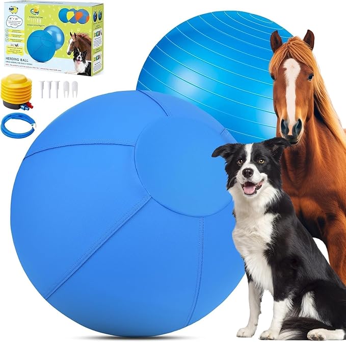 Herding Ball for Dogs and Horses - 25" Jolly Ball for Dogs, Agility Training Equipment, Herding for Australian/German Shepherd, Improved Bite-Resistant, Reinforced Sewing Dog Toys - Blue Large