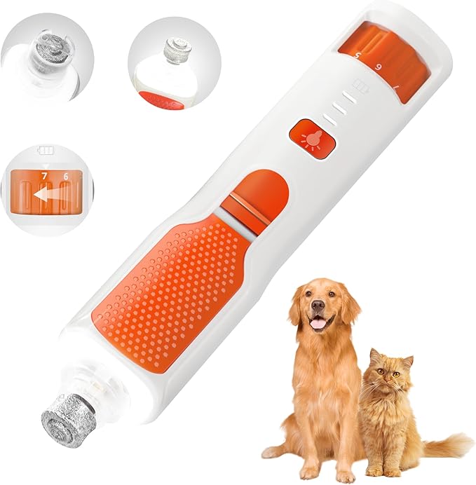 Dog Nail Grinder 7-Speed & 360° LED Light, Professional Pet Nail Grinder for Dogs and Cats, Electric Dog Nail Trimmer Painless Paws Grooming & Smoothing Tool for Large Medium Small Dogs Cats Pets