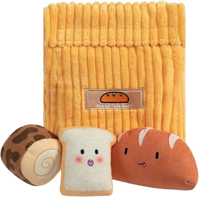 Hollypet Squeaky Dog Toy, Interactive Plush Hide and Seek Dog Toys for Small Medium Sized Dogs and Non-Aggressive Chewers, Puppy Teeth Clean Chew Toys, Bread