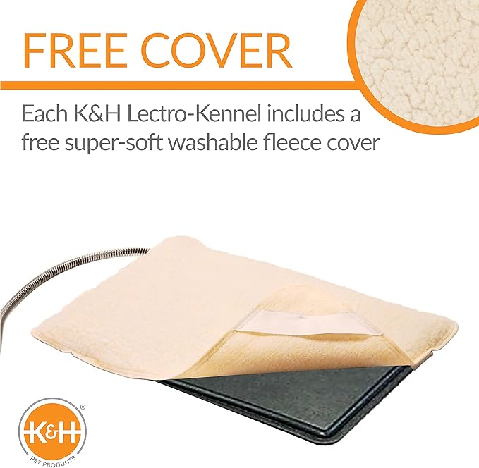 K&H Pet Products Lectro-Kennel Heated Outdoor Dog Pad, Durable Rigid ABS Plastic Waterproof Heated Pad for Dog & Cat Houses Outdoor, Washable Cover, Safety Listed - Medium 22.5 X 16.5in Black 60W