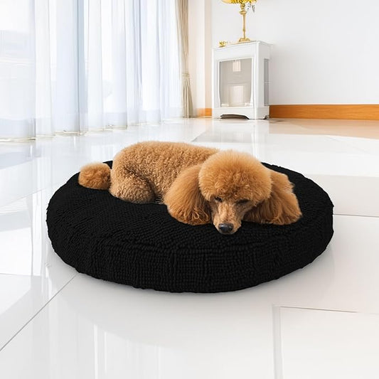 Muddy Mat® Cloud K-9 Bed for Dogs & Cats, Soft & Relaxing Donut Dog Bed, Chenille Material, Removable Cover, Washable & Dryer Safe–Black Large(40'x40')