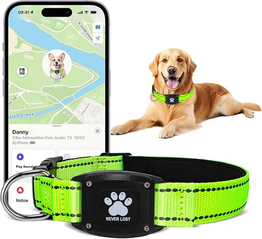 GPS Dog Collar Tracker 2-in-1,Reflective Waterproof Adjustable Pet Collar,iOS-Only,Ideal for Dog Tracking pet Tracker,for Small to Large Dogs,Real-Time Tracking,No Monthly Fees(Green,Small)