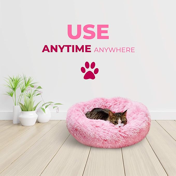 Whiskers & Friends Cat Beds for Indoor Cats Washable, Orthopedic Soft Fluffy Round Calming Pet Bed for Small to Large Kitty Kittens & Dogs, Small Dog Beds & Furniture