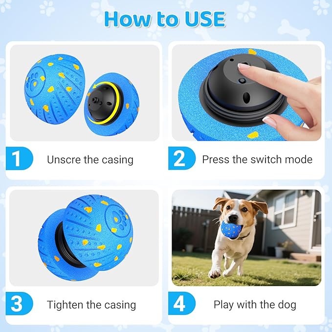 Self-Moving Dog Ball Interactive Dog Toy with Automatic Rolling, Bouncing & Vibration to Keep Dogs Entertained Chew-Proof & Waterproof for Small/Medium Breeds, O18-Blue