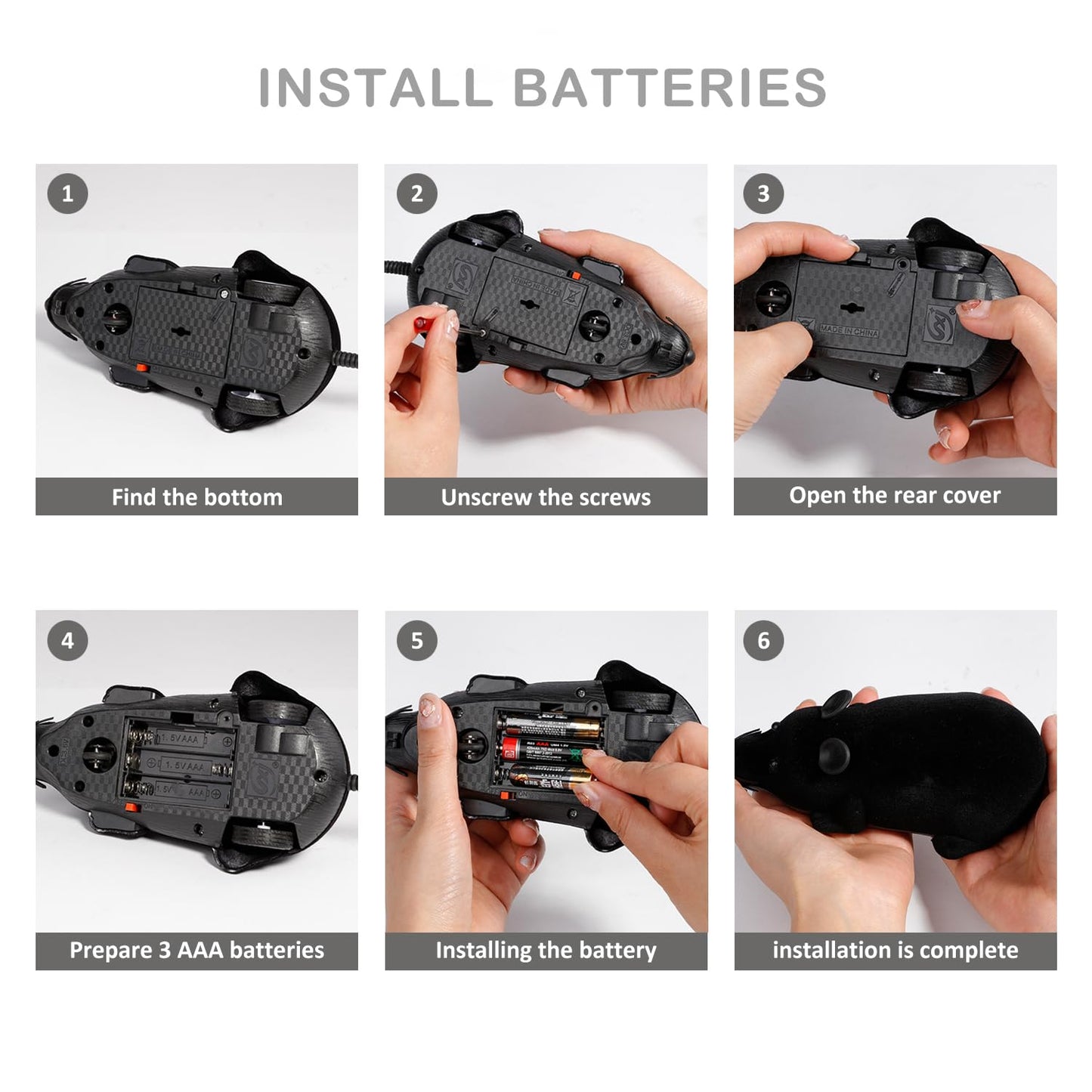 Auto Moving Mouse Cat Toy, Interactive Cat Toys Wireless Electronic Fake Mouse Rat Pet Toy Running Wheel Plush Rat Chasing Prank Toy for Cats Dogs Kids Novelty Gift By Greatstar (Black, No Controller)