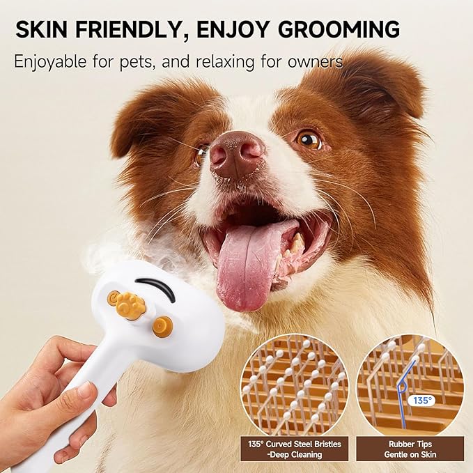 Pet Steam Brush for Dogs & Cats – 3-in-1 Grooming Spray Comb, Mist Massage & Defur Function, Water Spritz Deshedding Tool for Long/Short Hair, Indoor Pets