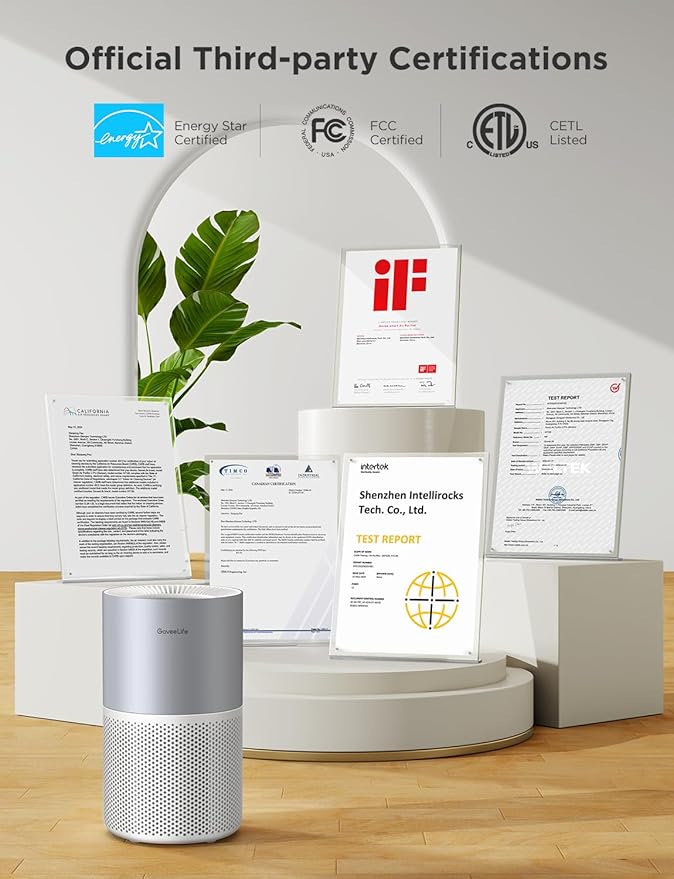 GoveeLife Air Purifiers for Home, Smart Air Purifier for Large Rooms with App & Alexa Control, Covers up to 1162ft², Air Quality Monitor, PM2.5 Sensor Air Purifier for Pet Hair, Pollen, Dust, Smoke