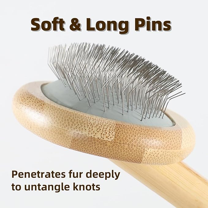 Wooden Dog Slicker Brush for Puppies Deshedding and Hair Removal for Long Haired Pets S