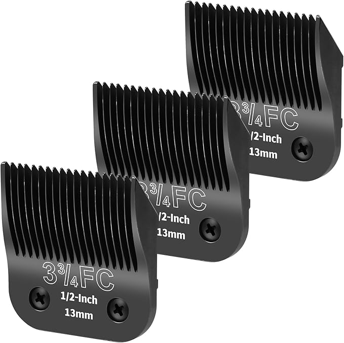 3 Pack 3-3/4FC Detachable Dog Grooming Steel Blades,Compatible with Andis,Oster A5,Wahl KM-10 Series,Cut Length 1/2" 13MM （Black）