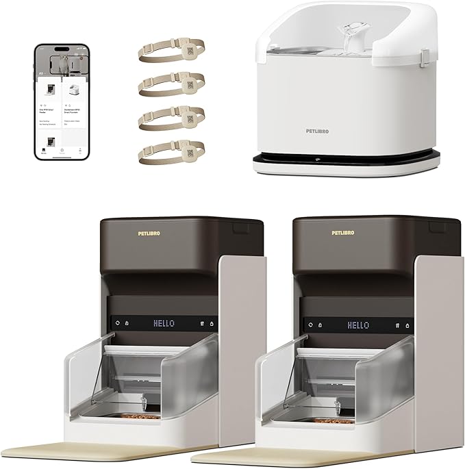 PETLIBRO RFID Automatic Cat Feeder & Water Fountain – Collar Tag Activated, Wi-Fi Programmable Combo with Cat Recognition & Diet Tracking, Personalized Feeding & Fresh Water for Multi-Pet Homes