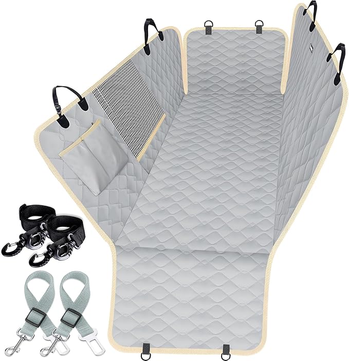 Lassie Dog Car Seat Covers for Back Seat, Waterproof Dog Car Hammock with Mesh Window Durable Scratch Proof Nonslip Pet Carseat Covers Universal Fit Protector for Cars, Trucks & SUVs