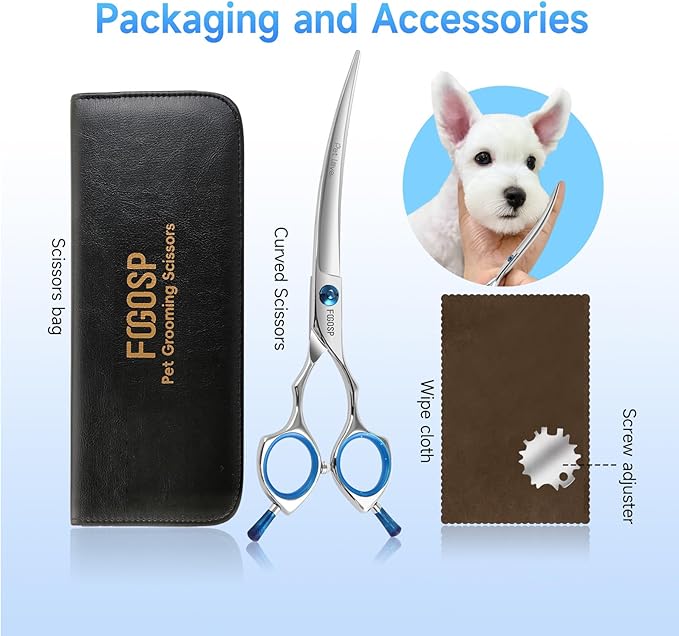 Curved Dog Grooming Scissors 7 in Curve Shears for Pet Dogs Cat Japan 440C 30°Arc Upward & Downward for Trimming Face and Paws(7, Curved)