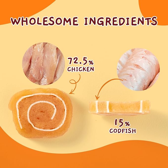 Jungle Calling Soft Chicken & Codfish Cat & Dog Treats, High Protein Pet Snacks for Small & Medium Dogs & Cats, Chewy Chicken Sushi Dog Training Treats, 10.6 oz