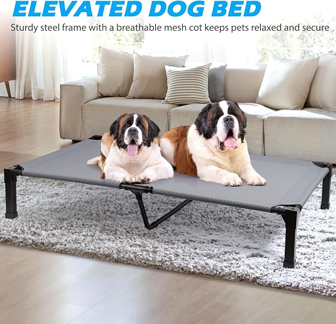 Heeyoo Elevated Dog Bed, Cooling Raised Pet Cot with Chew Proof Washable Breathable Mesh and Metal Frame, Portable Dog Cot Bed with No-Slip Feet for Outdoor or Indoor Use