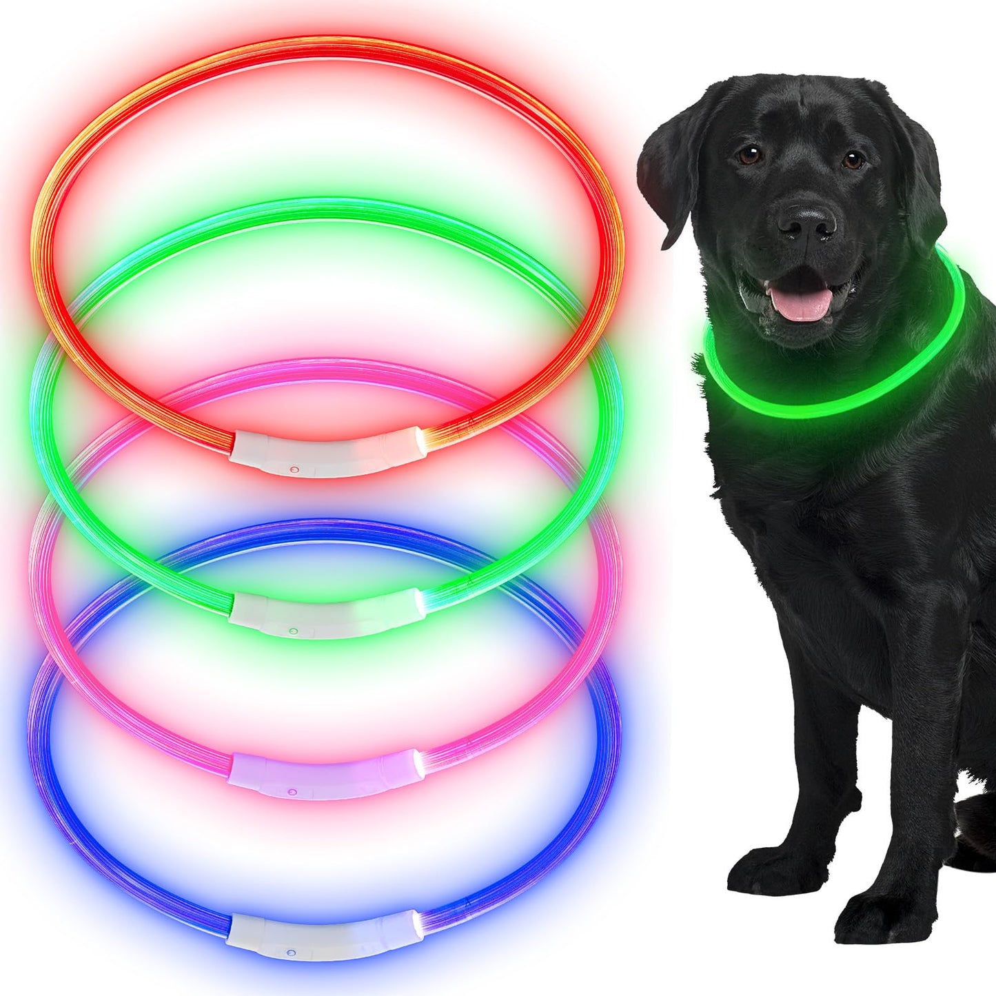 Frienda 4 Pcs Dog Collar LED USB Rechargeable Lights Dog Necklace Collars Doggy Lights for Night Walking Adjustable Safety Lamp Pet Collars for Large Medium Small Puppy(Classic Style,4 Colors)