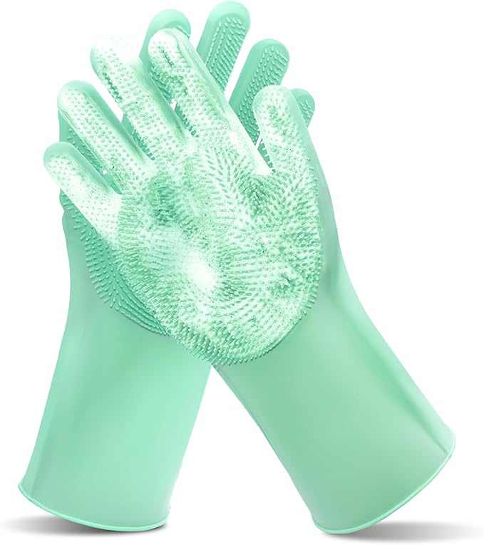 Pet Grooming Gloves—Heat Resistant Dog Washing Gloves with High-Density Teeth, Dog Bath Scrubber with Enhanced Five Finger Design, Silicone Gloves for Dogs and Cats Bathing, Massage (Green)