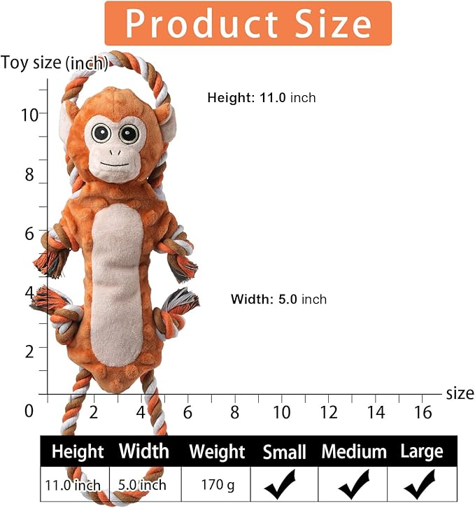 Dog Tug Toys, Stuffed Animal Dog Chew Toy, Cute Puppy Squeaky Dogs Plush Toys with Crinkle Paper for Small, Middle, Large Breed