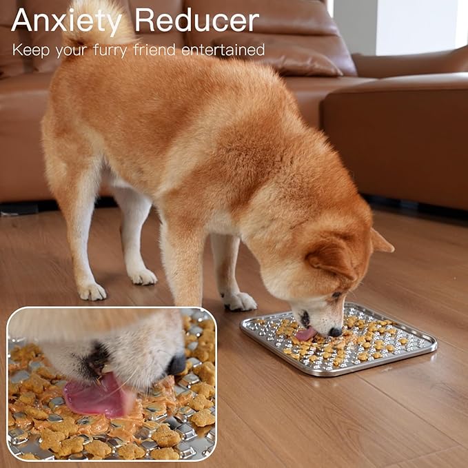 Double Layer Stainless Steel Lick Mat for Dogs & Cats, Chew-Proof & Non-Slip, Anxiety Relief, Whisker Friendly, Dishwasher-Safe Slow Feeder Pad[2Pack]