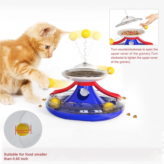 3 in 1 Interactive Cat Toys Balls Cat Fidget Spinner Treat Toys Windmill Cat Food Dispenser Toys Cat Slow Feeder Dry Food Cat Teaser Wand for Indoor Cats