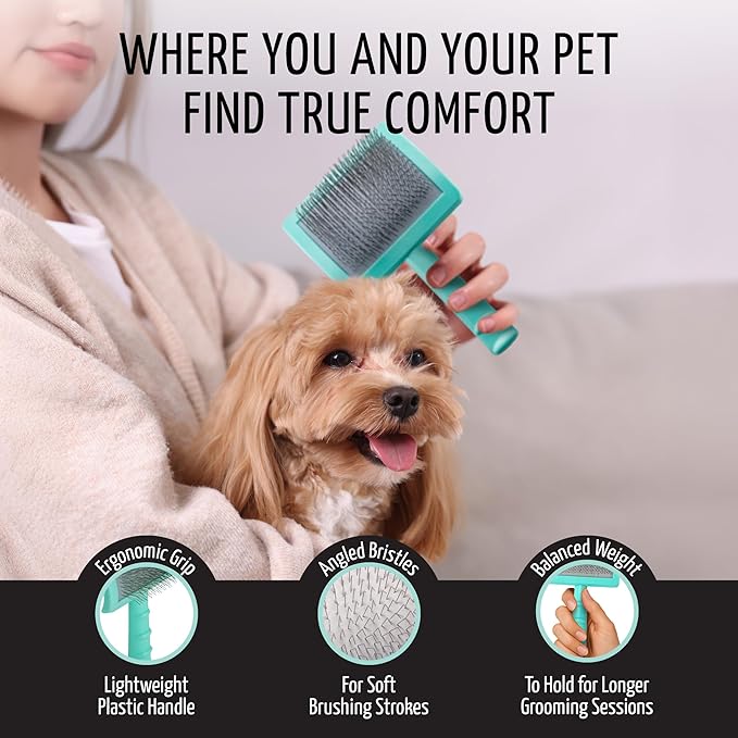 Tauro Pro Line Plastic Long & Short Hair Slicker Dog Brush for Deshedding & Detangling - Mint Slicker Brush for Dog & Cat Grooming - 0.98″ Pins, Flexible Cushion & Non-Slip Grip