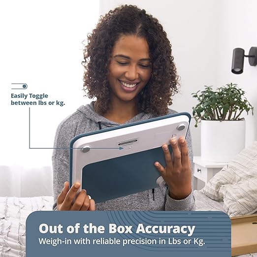 Greater Goods Digital AccuCheck Bathroom Scale for Body Weight, Capacity up to 400 lbs, Batteries Included, Stone Blue