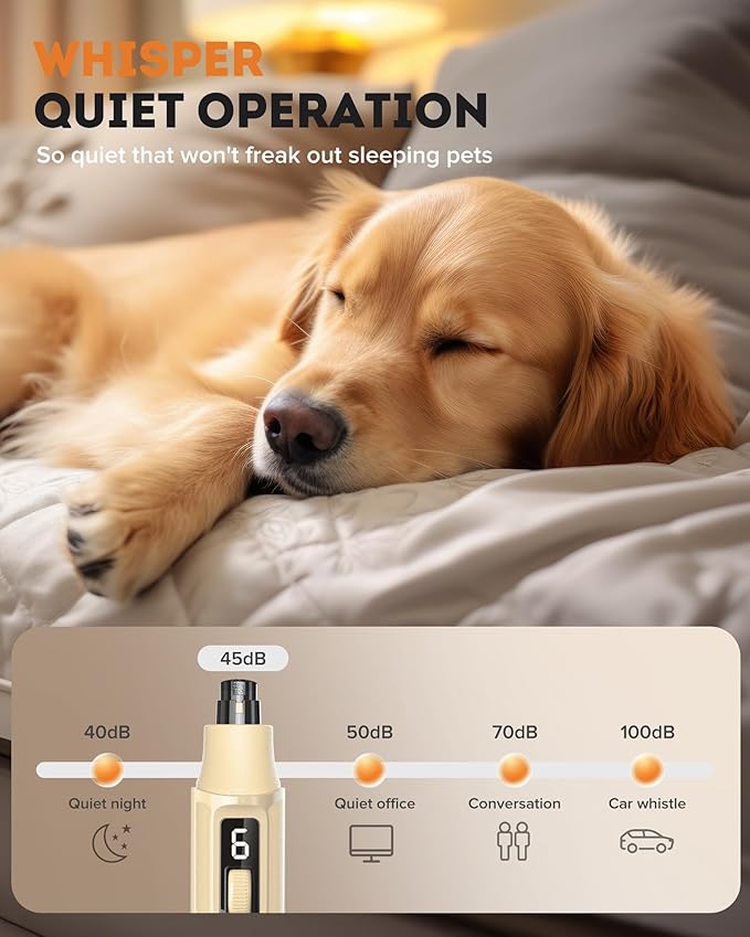 YABIFE 7-Speed Pet Nail Grinder with Light – Heavy Duty, Whisper Quiet Nail Trimmer for Dogs, Cats, Birds & Small Animals – Single-Handed Operation