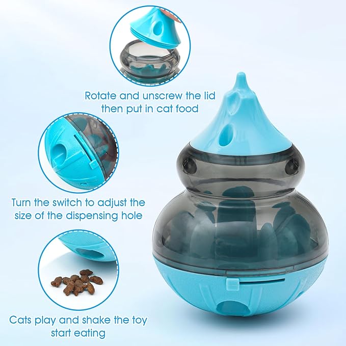 Dog Treat Dispenser Physical Training and Brain Stimulation Puzzle Toy Cat Interactive Feeding Tumbler Adjustable Slow Dispensing Feeder (Blue)