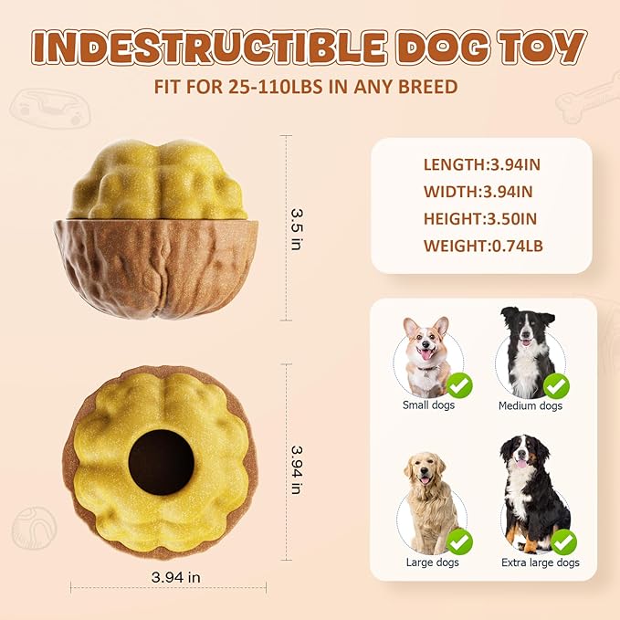 Dog Frozen Treats Toy, Cognitive Dogs Brain Stimulation Puzzle Toys for Aggressive Chewers, Interactive Dispensing Toy Enrichment Keep Them Busy No-Boredom, Tough Nylon&Coffe Wood Fillable Dog Feeder