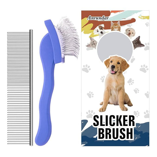 Slicker Brush for Goldendoodles, Labradoodles & Poodles - Grooming Brush for Medium & Long-Haired Dogs (Blue)
