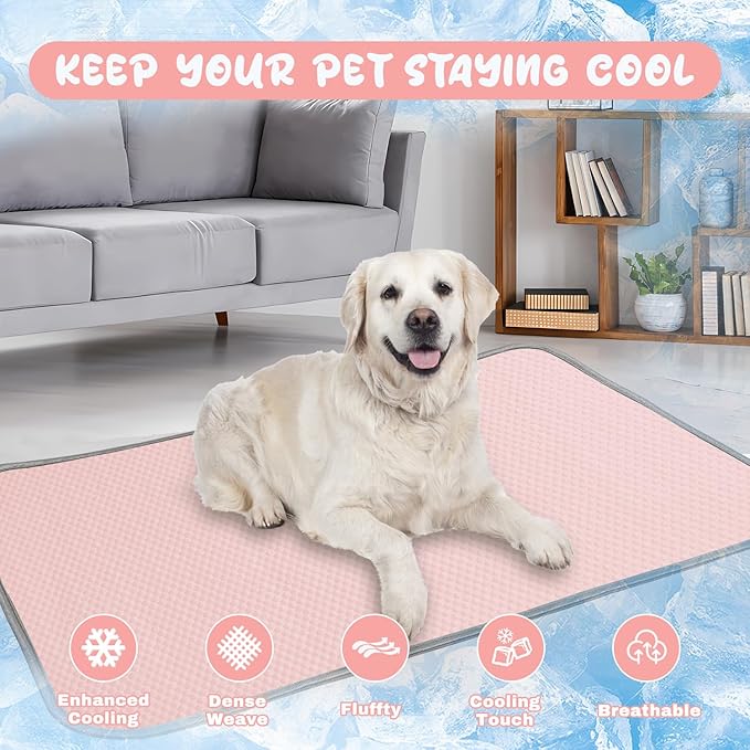 Summer Dog Cooling Mat Washable Ice Silk Self Cool Pad for Medium Dogs and Cats, 40x28in Pet Sleeping Pad for Crate, Bed, Indoor & Outdoor Floor, Car Seats