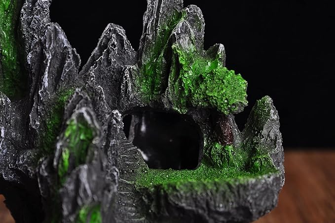 IBWell Aquarium Ornament Rock Cave Landscape, Artificial Mountain Hill View Stone with Moss, Fish Tank Decoration