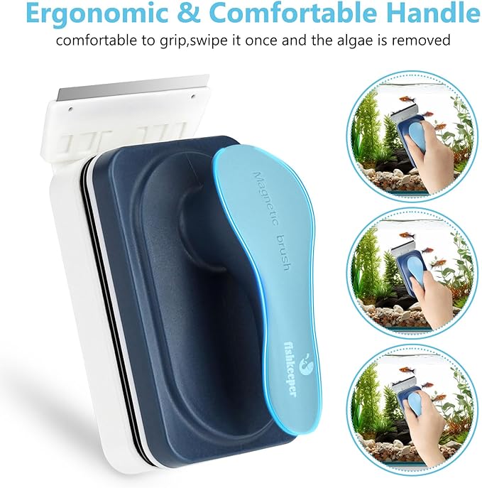 fishkeeper Aquarium Magnetic Glass Cleaner, Fish Tank Algae Magnet Cleaning Tool with Algae Scraper for Glass Aquariums Tank, Floating Scrubber Brush, 2 Detachable Scrapers, Small