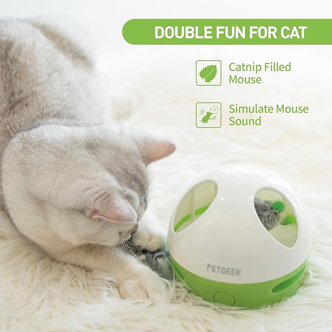 PETGEEK Hidey Mouse Electronic Interactive Cat Toy, Hide Mouse Cat Toy with Squeaky Mouse, Automatic Cat Toys with Catnip Filled Hidey Mouse, Cat Toys Interactive for Indoor Cats Play (Green)