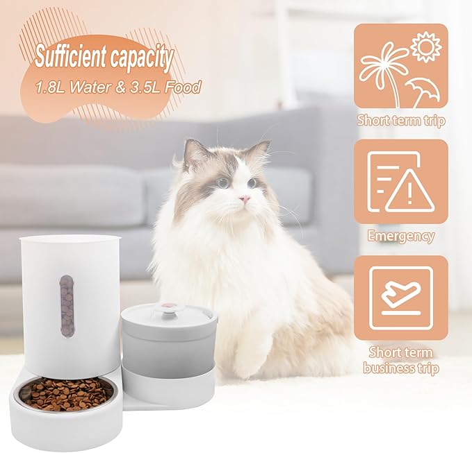 Automatic Water Fountain and Gravity Pet Feeder for Cat,Large Capacity Feeder Set, with Pet Hair Filter and Stainless Steel Bowl, Ideal for Puppies,Cats,Small to Medium Dogs,Rabbits